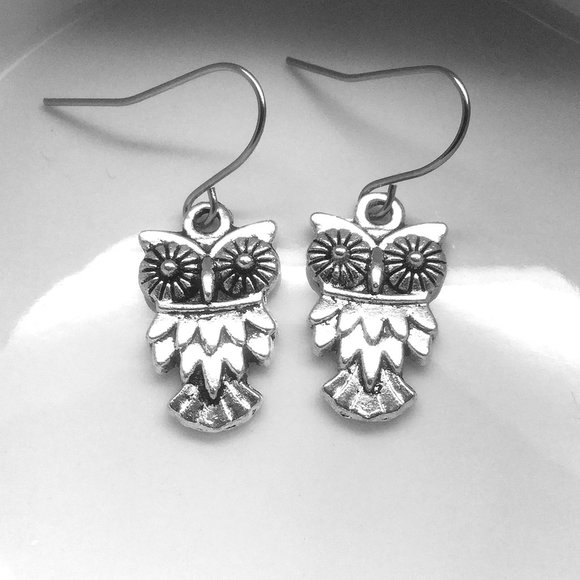 Miniature Adorable Cute Feathered Owl lovers Hypoallergenic Ear wires Earrings - Picture 5 of 5